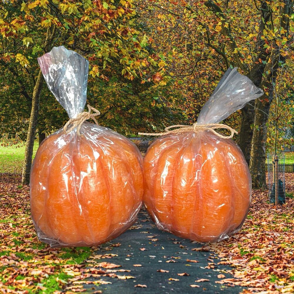 Crate & Barrel Pumpkin Scented Pillar Candles Lot of 2 Orange Fall Decor NEW
